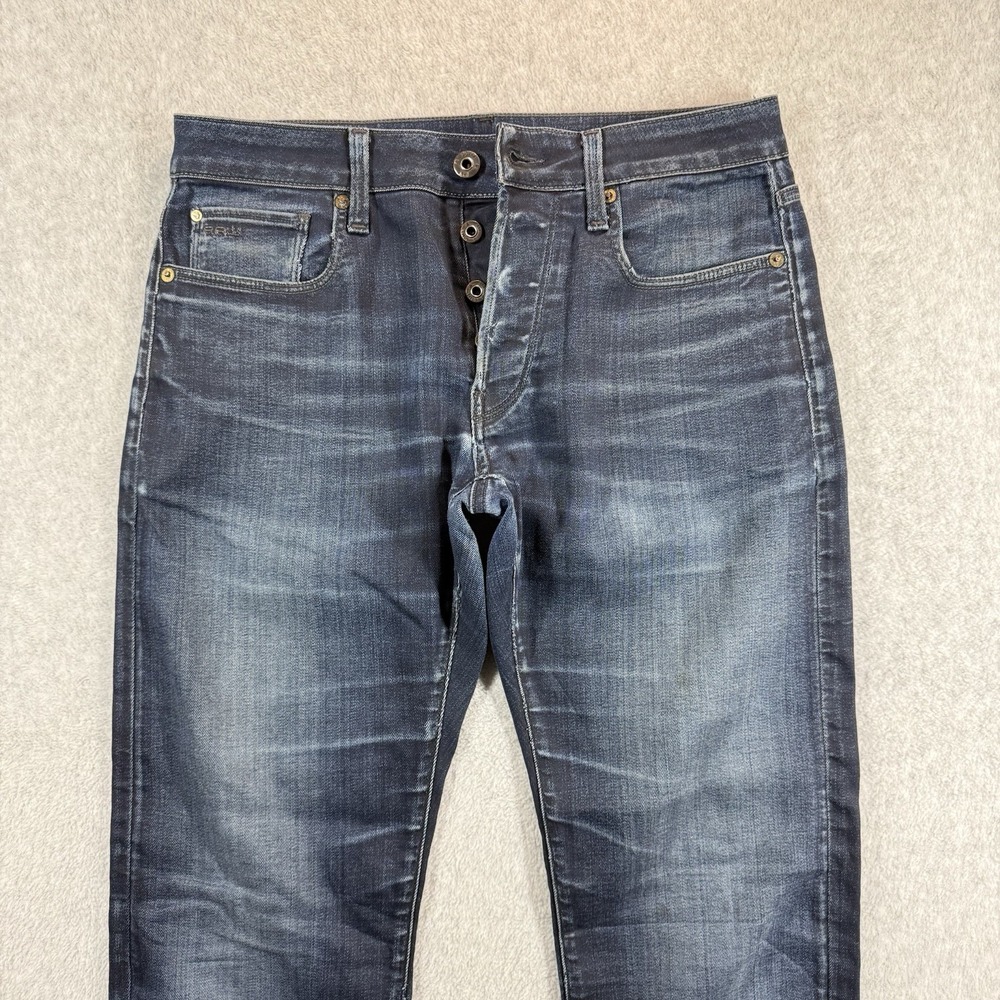 G-STAR Raw 3301 Slim Tapered Jeans Mens 32x32 Dark Wash Stretch Opium Faded‎